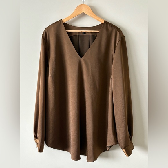 Universal Standard Satin V-Neck Blouse – Size L Espresso Brown - Picture 1 of 4